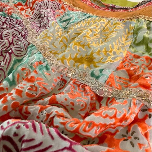 Boho Festival Silk Blend Gypsy Midi Skirt Devoré Velvet Cynthia Steffe Size 16 - Picture 9 of 14